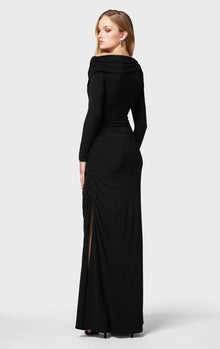 Ruched Jersey Asymmetric Gown | Black