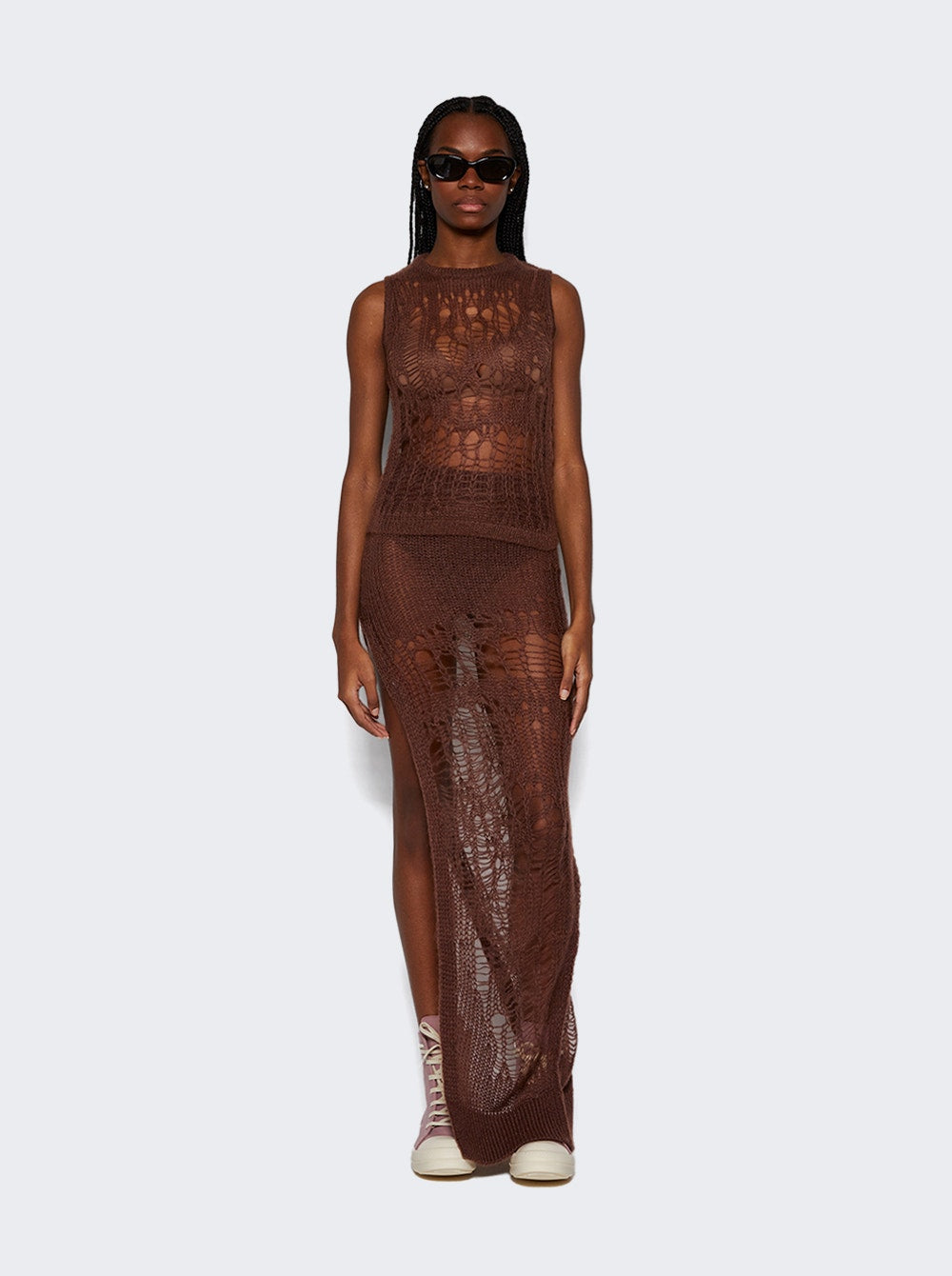 Women | Rick Owens | Spider Open-knit Tank Top | Brown