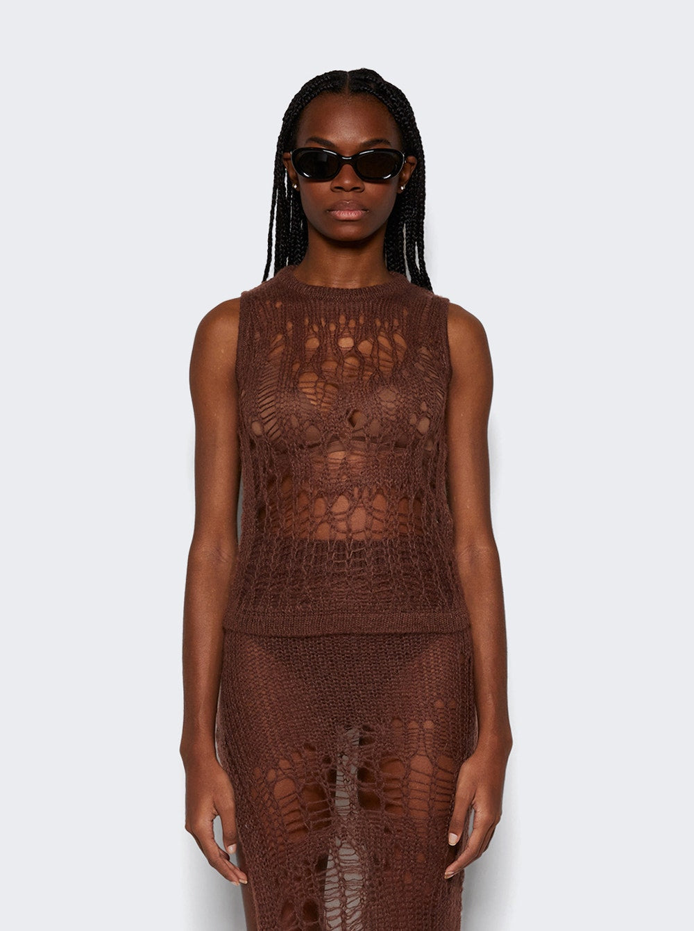 Women | Rick Owens | Spider Open-knit Tank Top | Brown
