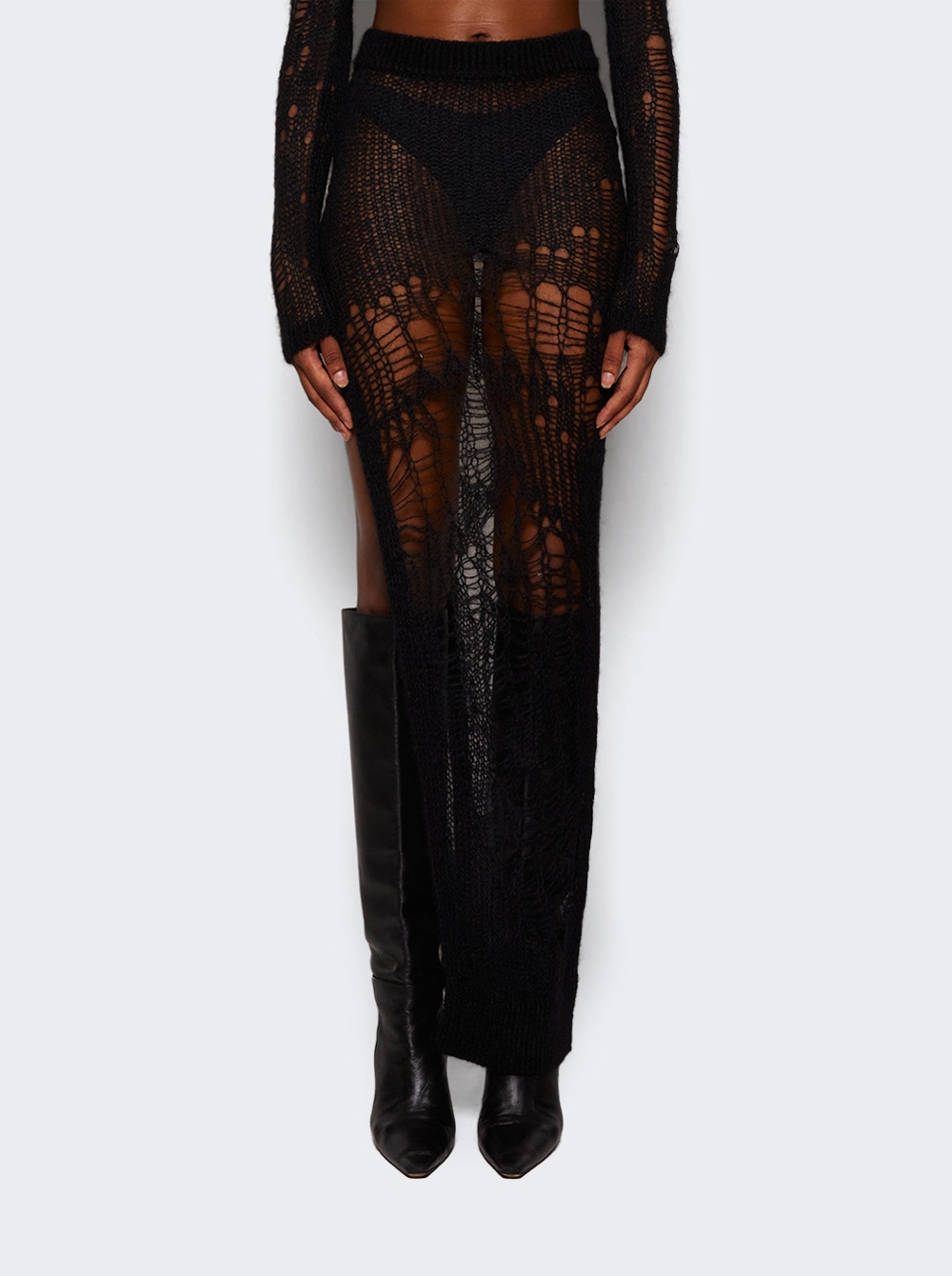 Women | Rick Owens | Spider Distressed Maxi Skirt | Black