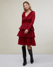 Ruffle Tiered Midi Dress | Deep Red