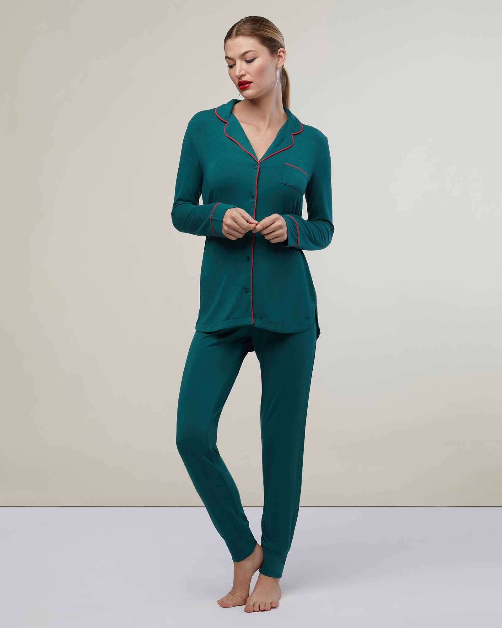 Long Sleeve Pant Jersey Pajamas | Dark Emerald