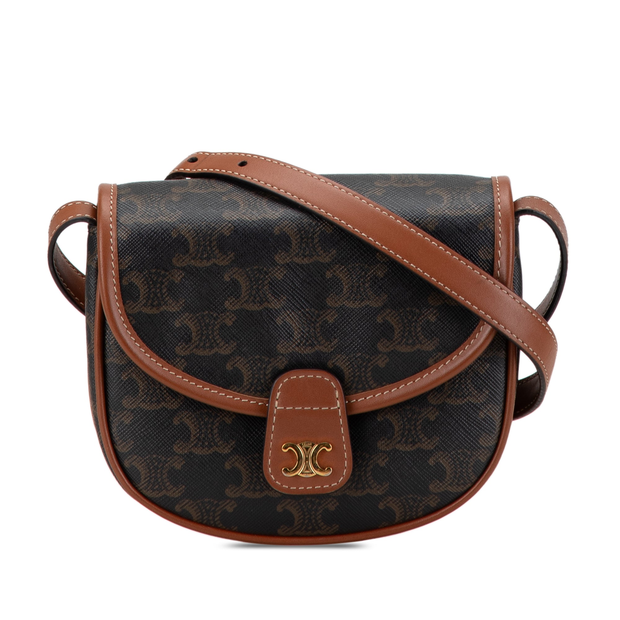 Celine | Pre-Owned Mini Triomphe Coated Canvas Besace Crossbody | Brown