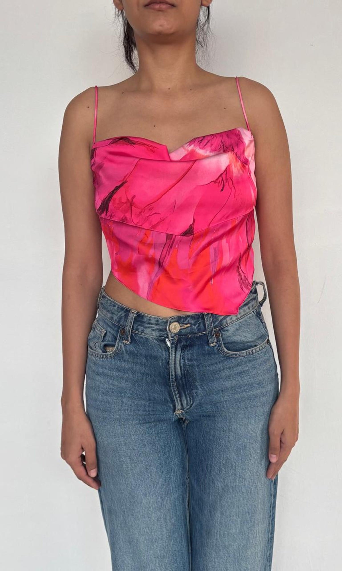 Rococo Sand | Abira Polyester Satin Lycra Top | Pink