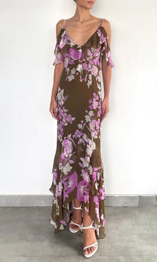 Womens | Alfy Heavy Viscose Crinkle Chiffon Long Dress | Brown Pink