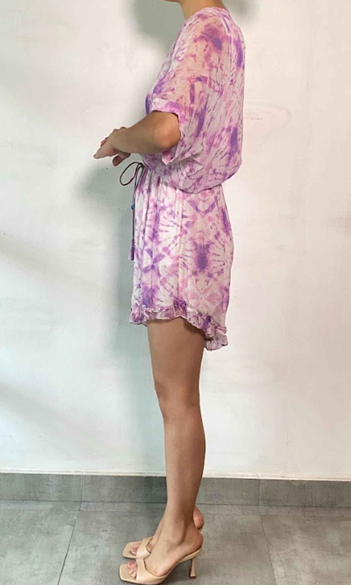 Rococo Sand | Ava Viscose Crinkle Chiffon Romper | White Purple