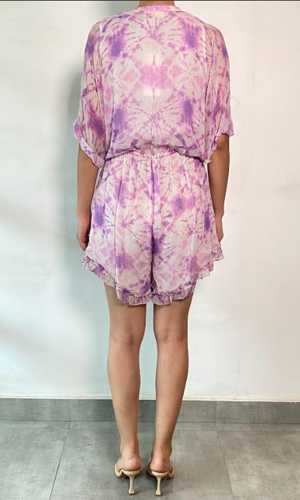 Rococo Sand | Ava Viscose Crinkle Chiffon Romper | White Purple