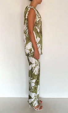 Rococo Sand | Avo Polyester Satin Lycra One Shoulder Top | Green