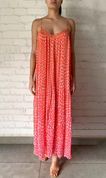 Rococo Sand | Blaire Polyester Chiffon Pleated Maxi Dress | Orange Pink Ombre