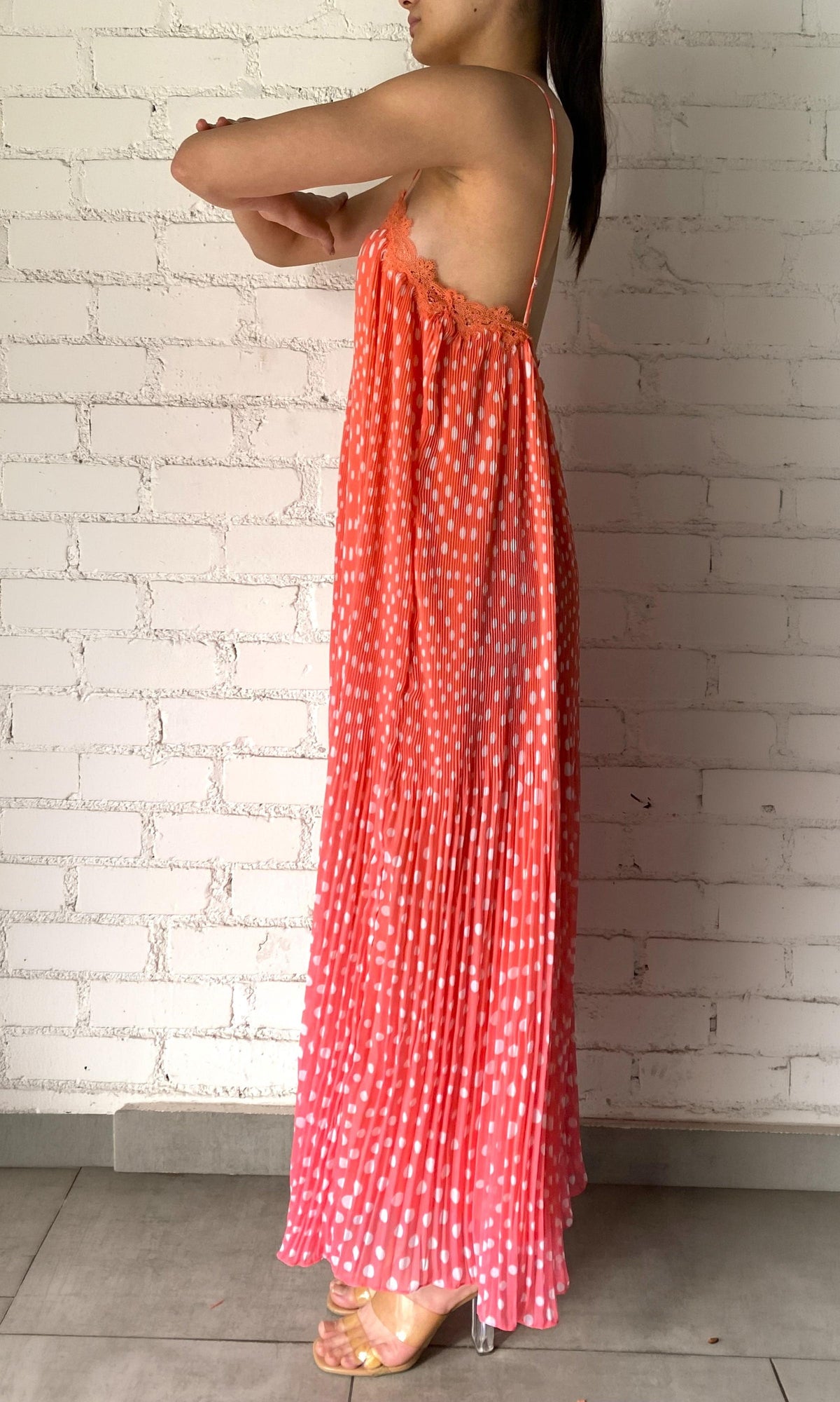 Rococo Sand | Blaire Polyester Chiffon Long Dress | Neon Pink