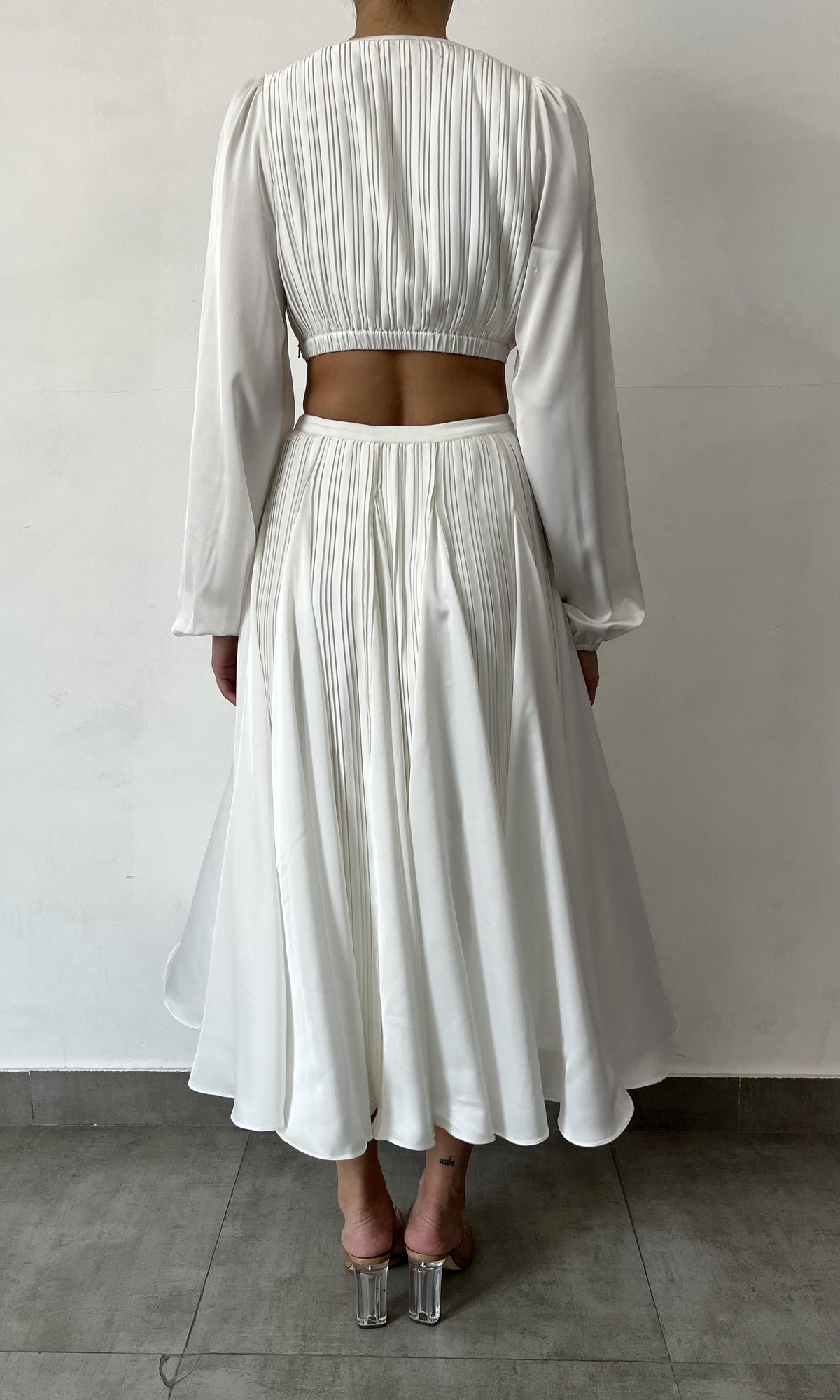 Rococo Sand | Bree Polyester Satin Long Dress | White