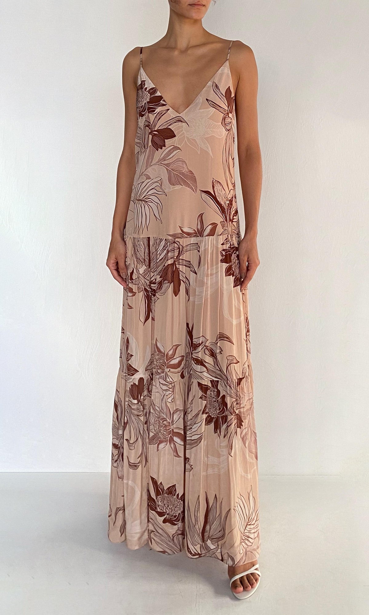 Rococo Sand | Cali Viscose Natural Crepe Long Dress | Beige