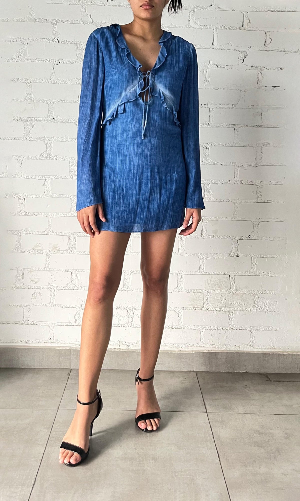 Rococo Sand | Cole Viscose Cotton Georgette Short Dress | Blue