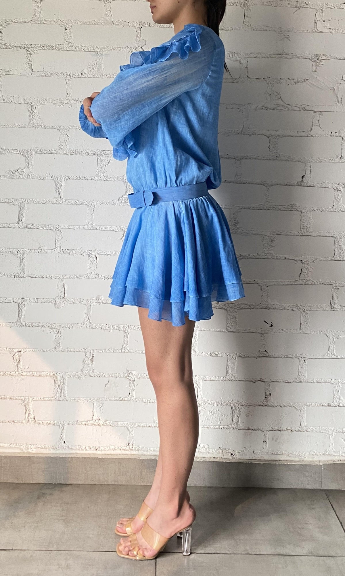 Rococo Sand | Cole Cotton Gauze Short Dress | Blue Wash