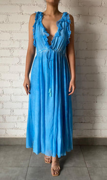 Rococo Sand | Cole Polyester Crepe Long Dress | Blue
