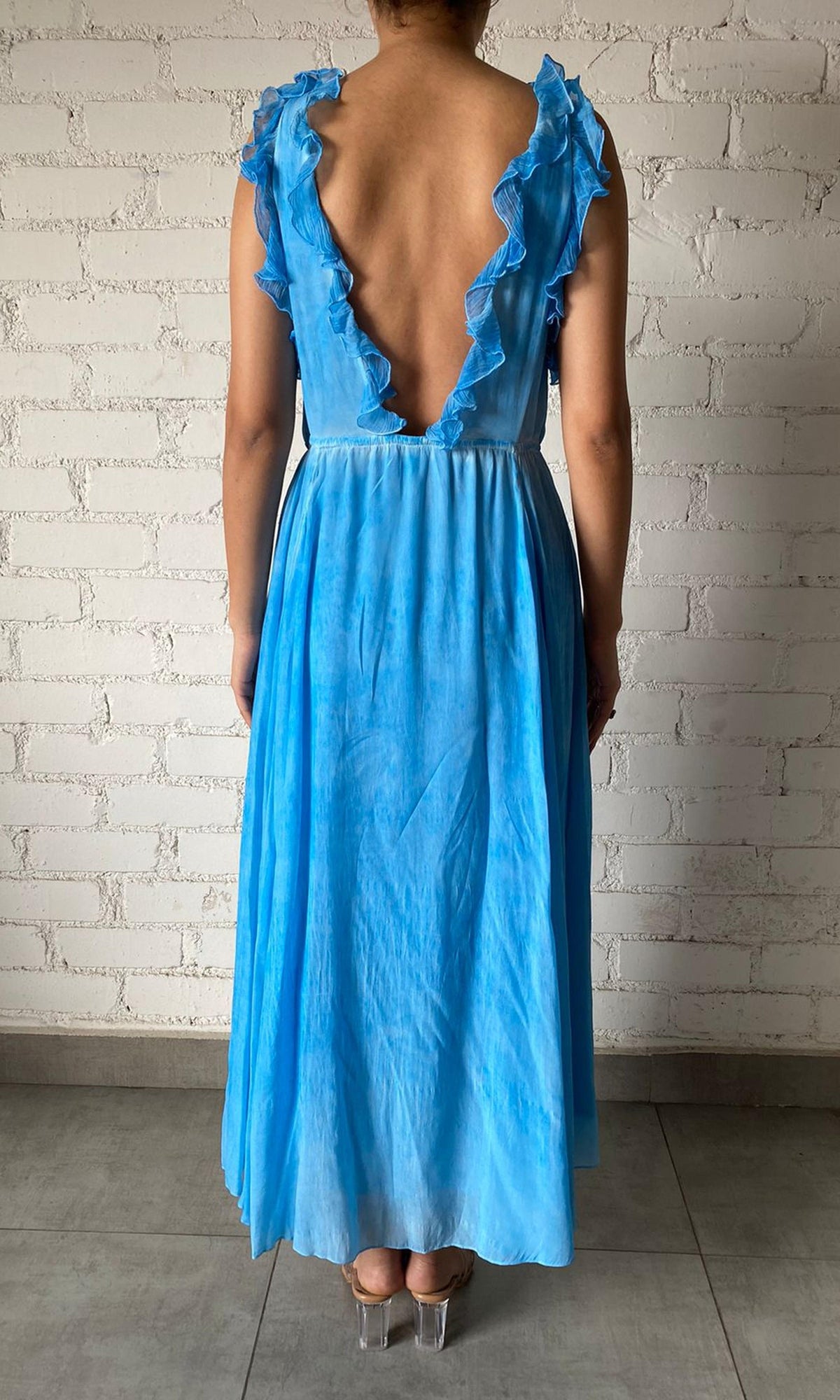 Rococo Sand | Cole Polyester Crepe Long Dress | Blue