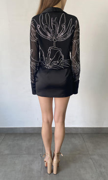 Rococo Sand | Dream Polyester Chiffon - Polyester Satin Short Dress | Black