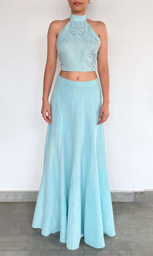 Rococo Sand | Eli Thin Linen Cotton Panelled Maxi Skirt | Blue