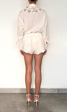 Rococo Sand | Eli Thin Linen Cotton Embroidered Shorts | White