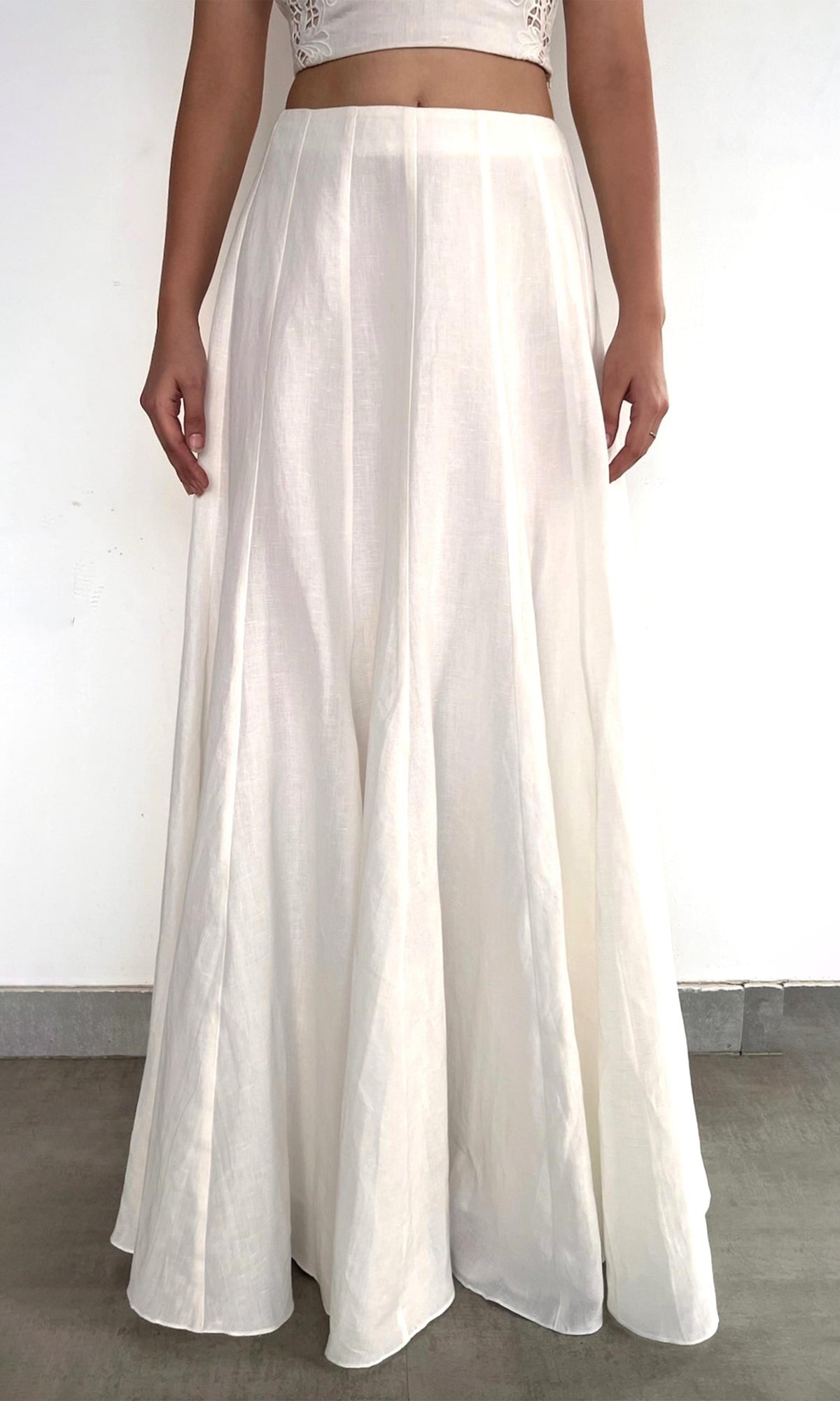 Rococo Sand | Eli Thin Linen Cotton Panelled Maxi Skirt | White