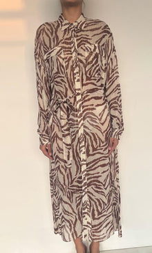 Rococo Sand | Fauve Viscose Georgette Lurex Long Dress | Brown