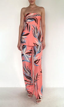 Rococo Sand | Fern Polyester Satin Lycra Strapless Top | Pink