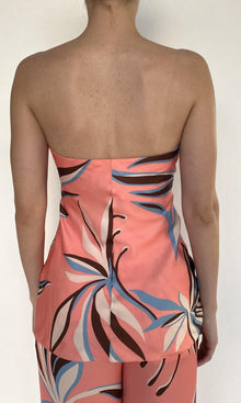 Rococo Sand | Fern Polyester Satin Lycra Strapless Top | Pink