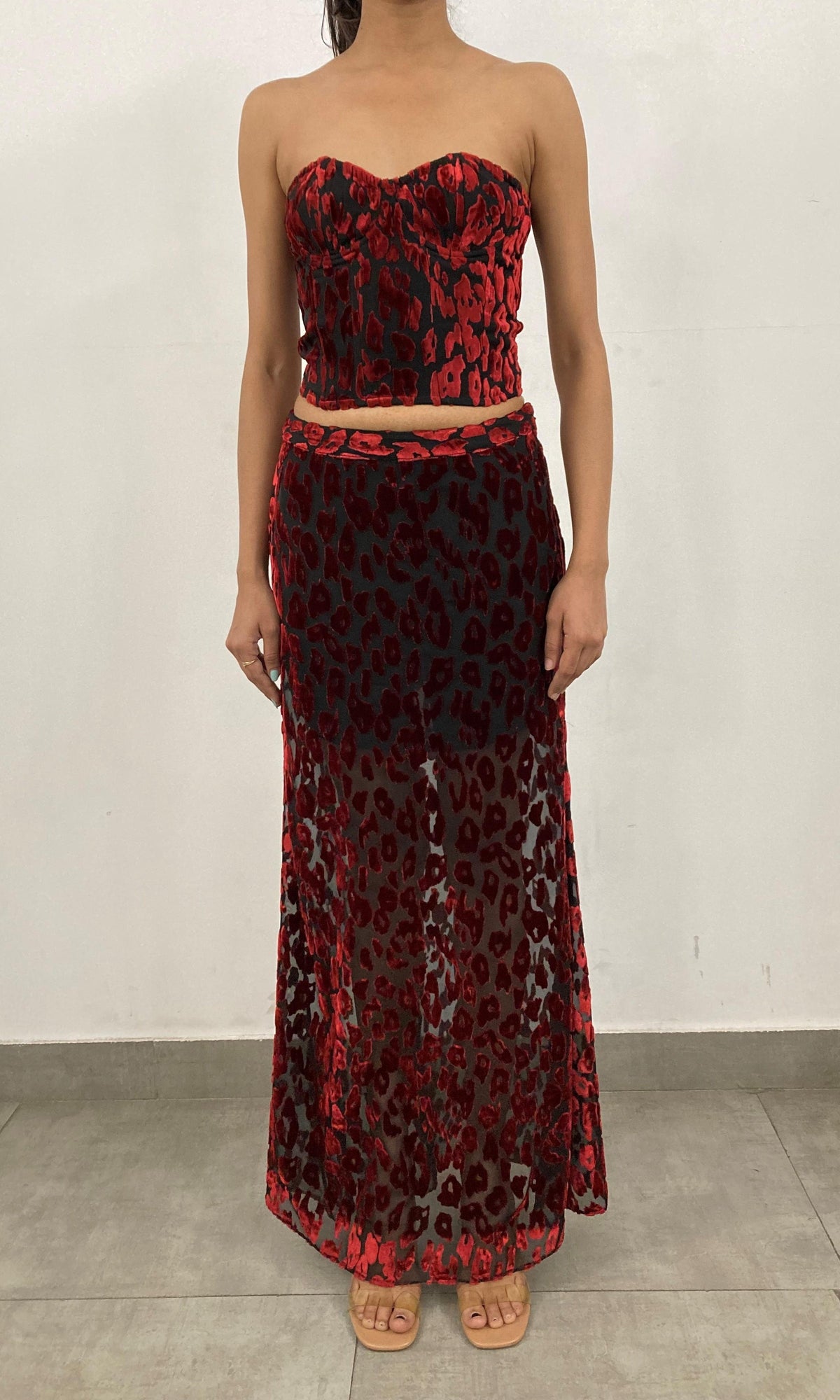 Rococo Sand | Haven Nylon Viscose Animal Burnout Maxi Skirt | Black