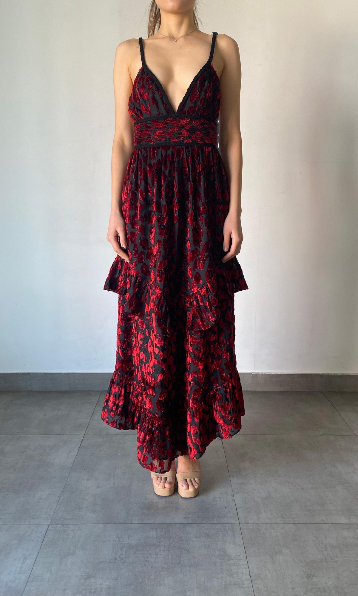Rococo Sand | Haven Nylon Viscose Animal Burnout Long Dress | Black