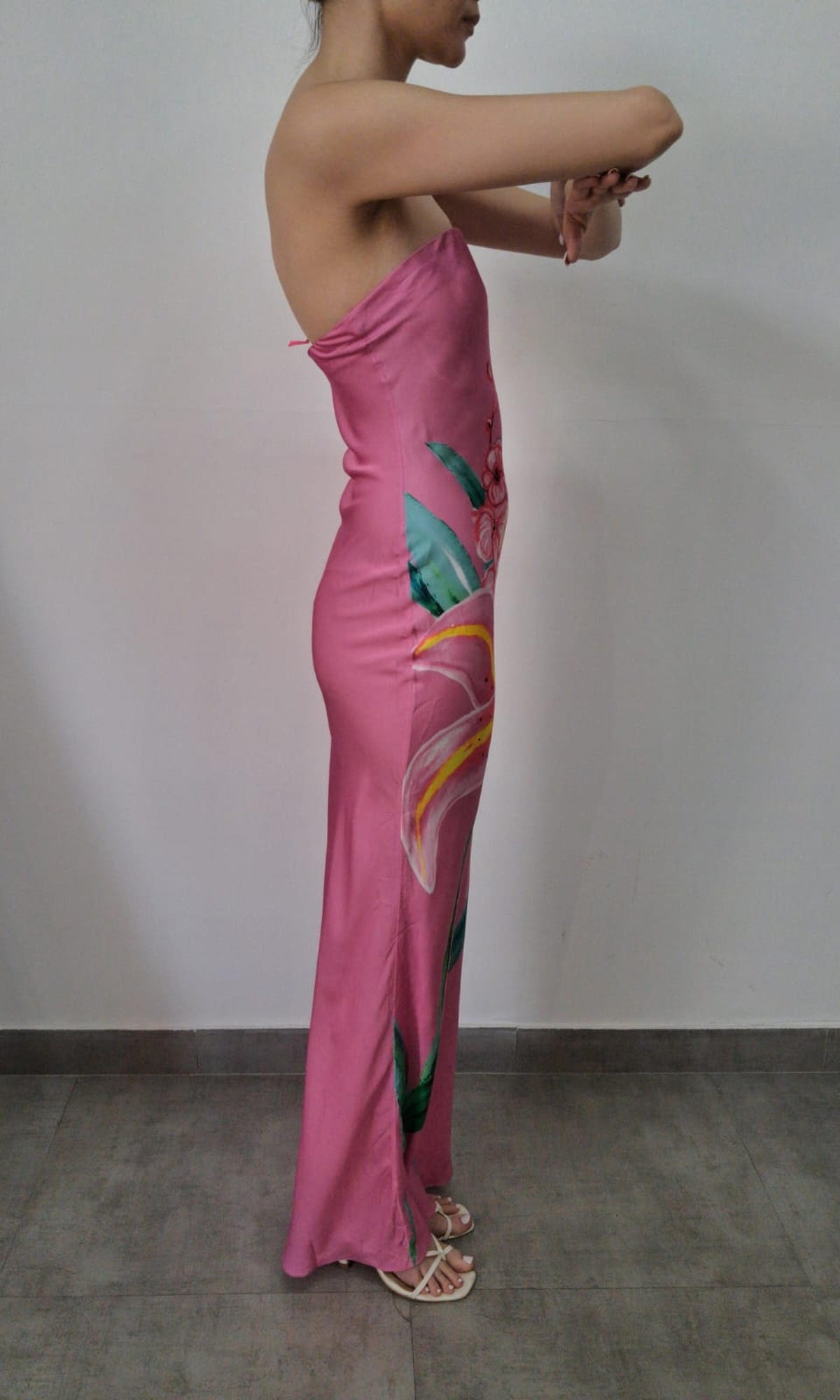Rococo Sand | Inv Polyester Off - Shoulder Long Dress | Pink