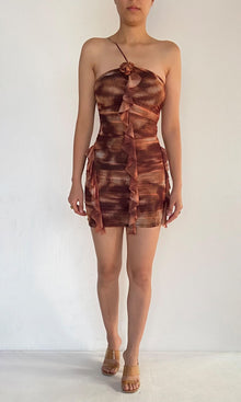 Rococo Sand | Inv Nylon Net Short Dress | Brown
