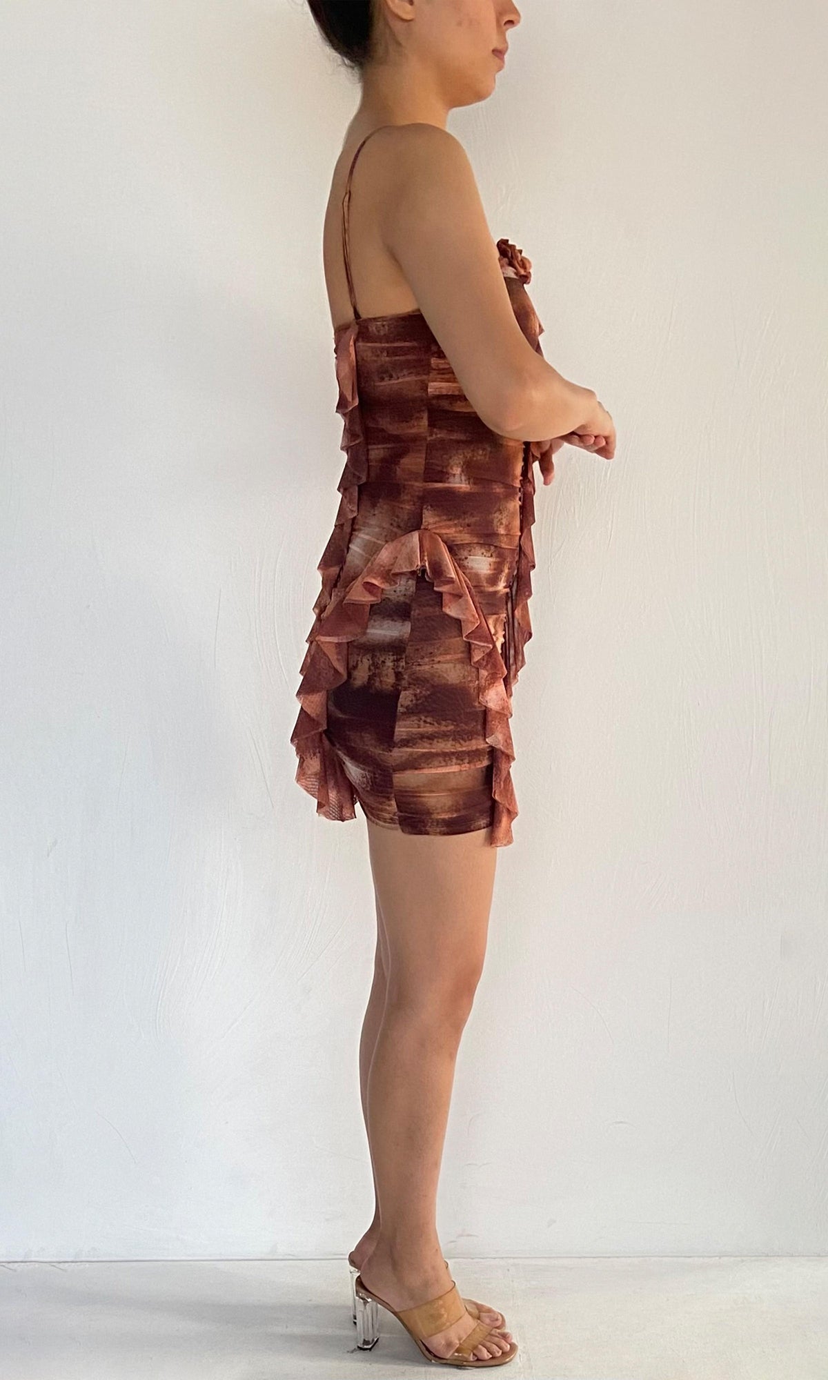 Rococo Sand | Inv Nylon Net Short Dress | Brown