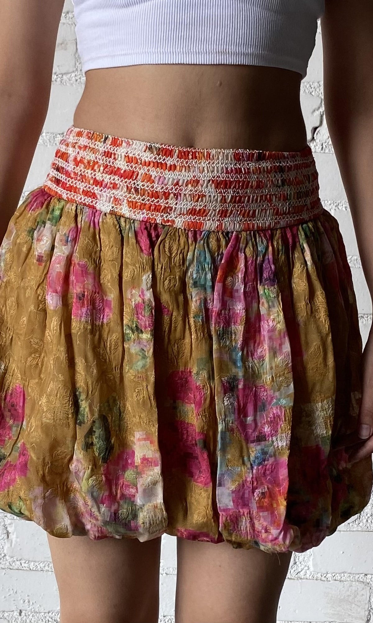 Rococo Sand | Inv Viscose Chiffon Short Skirt | Mustard