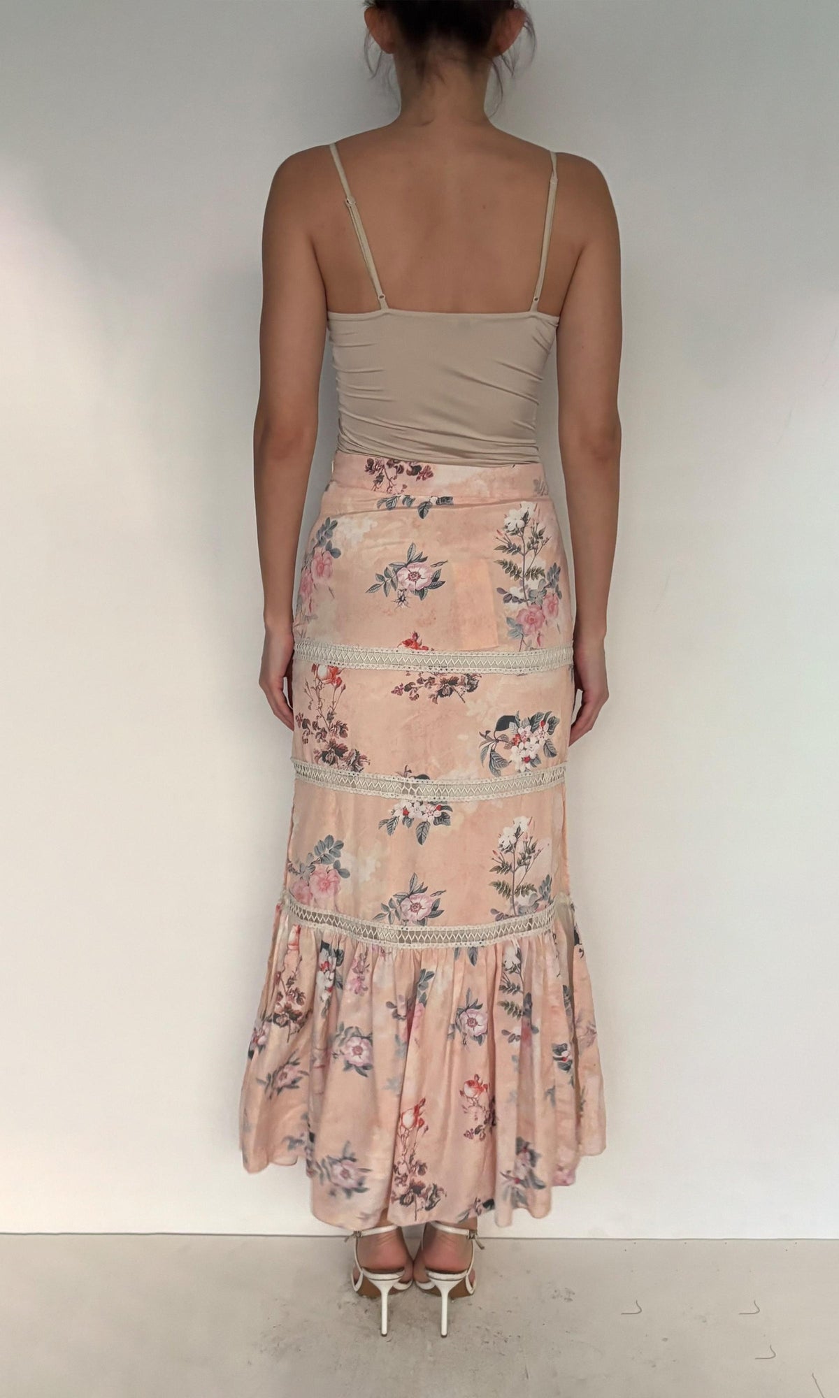 Rococo Sand | Inv Polyester Crepe Long Skirt | Peach