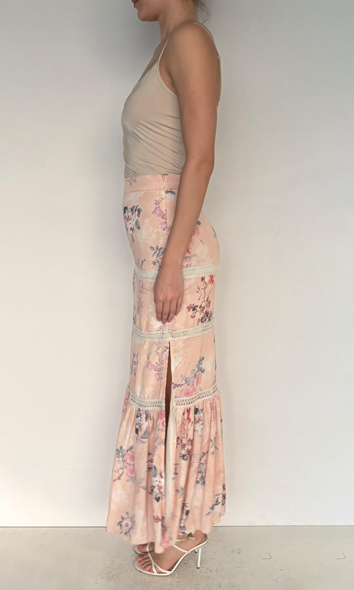 Rococo Sand | Inv Polyester Crepe Long Skirt | Peach