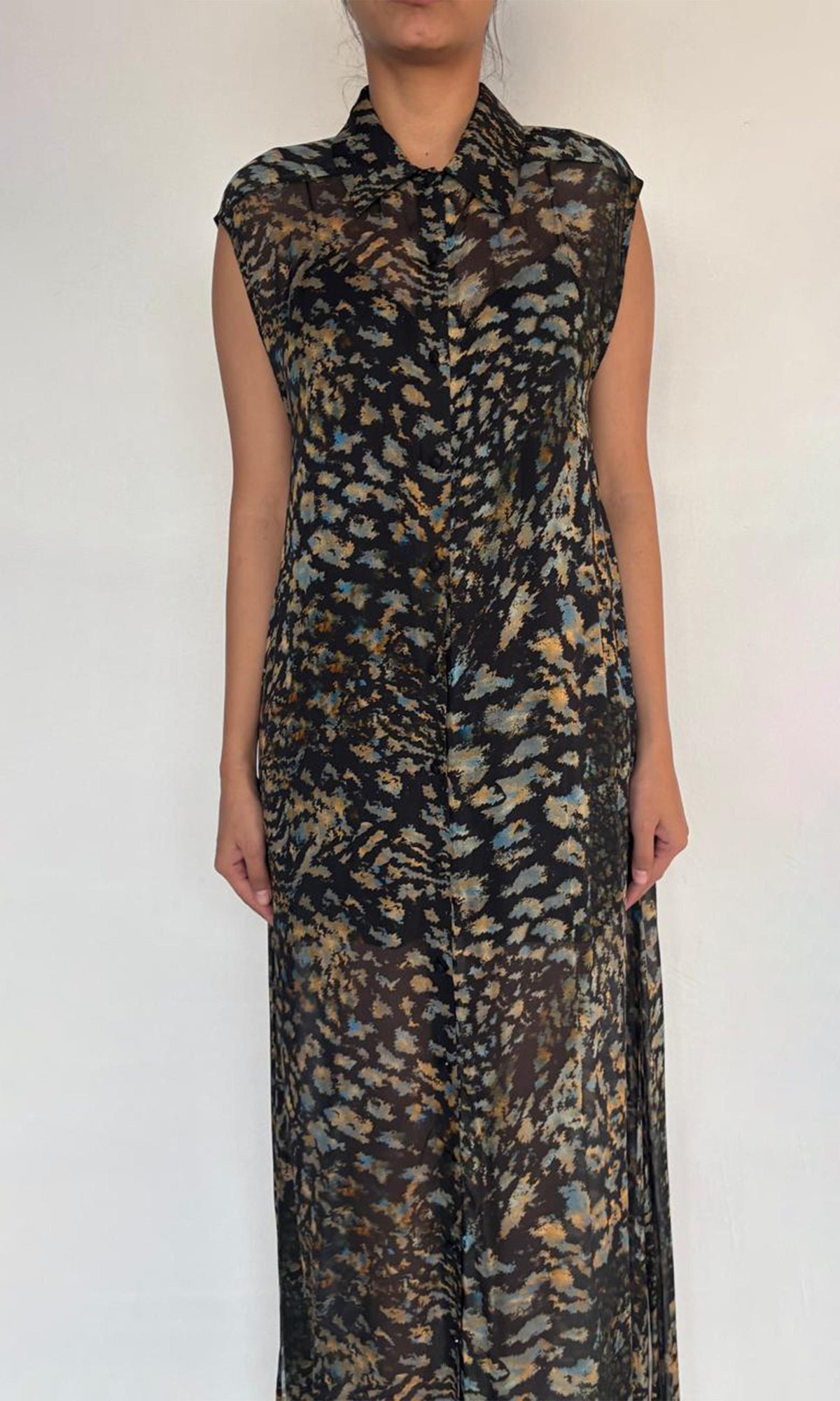 Womens | Inv Polyester Chiffon Long Dress | Black Multi