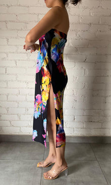 Rococo Sand | Inv Polyester Satin Midi Dress | Black Multi