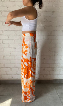 Rococo Sand | Inv Polyester Satin Lycra Pants | White Orange