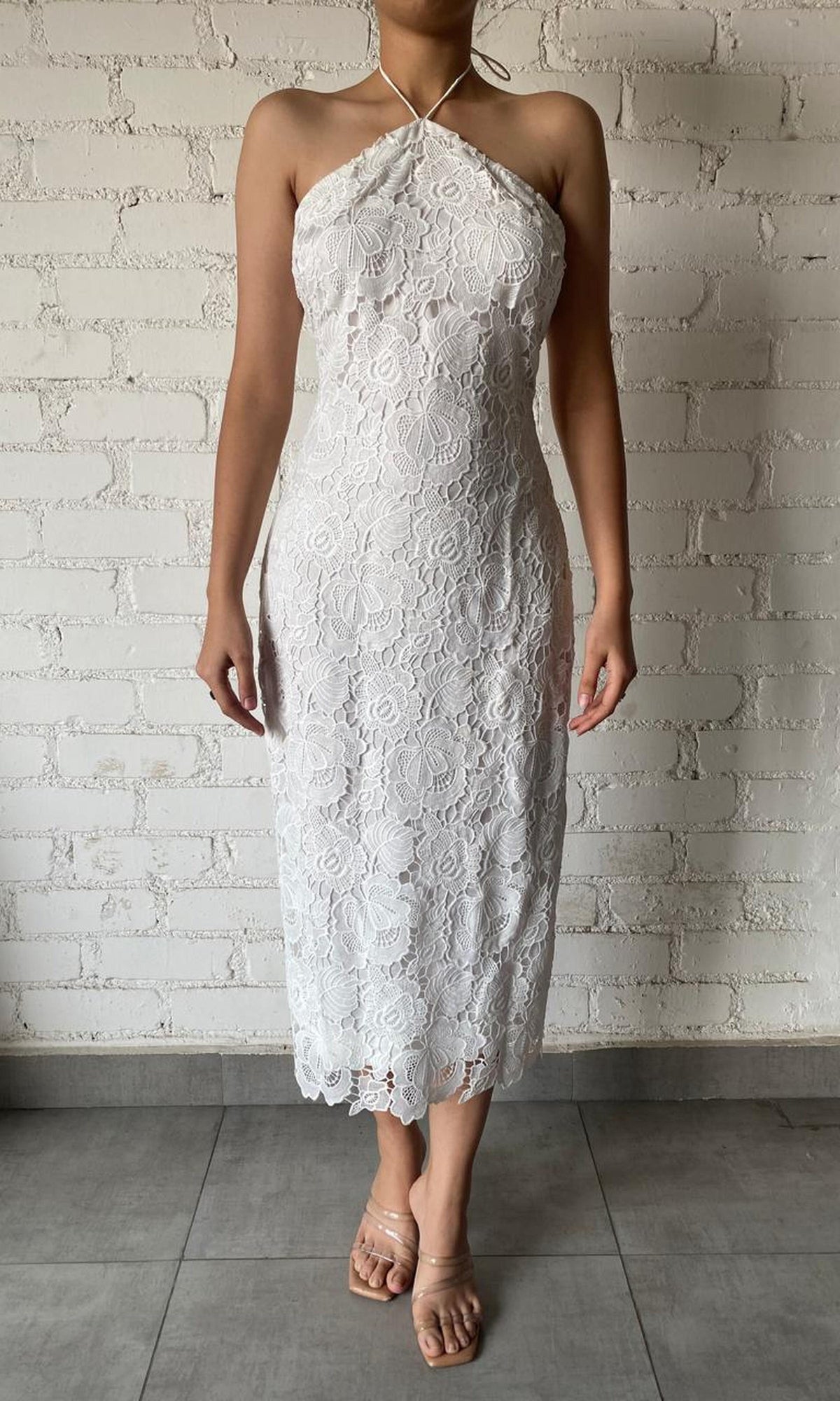 Rococo Sand | Inv Polyester Midi Dress | White