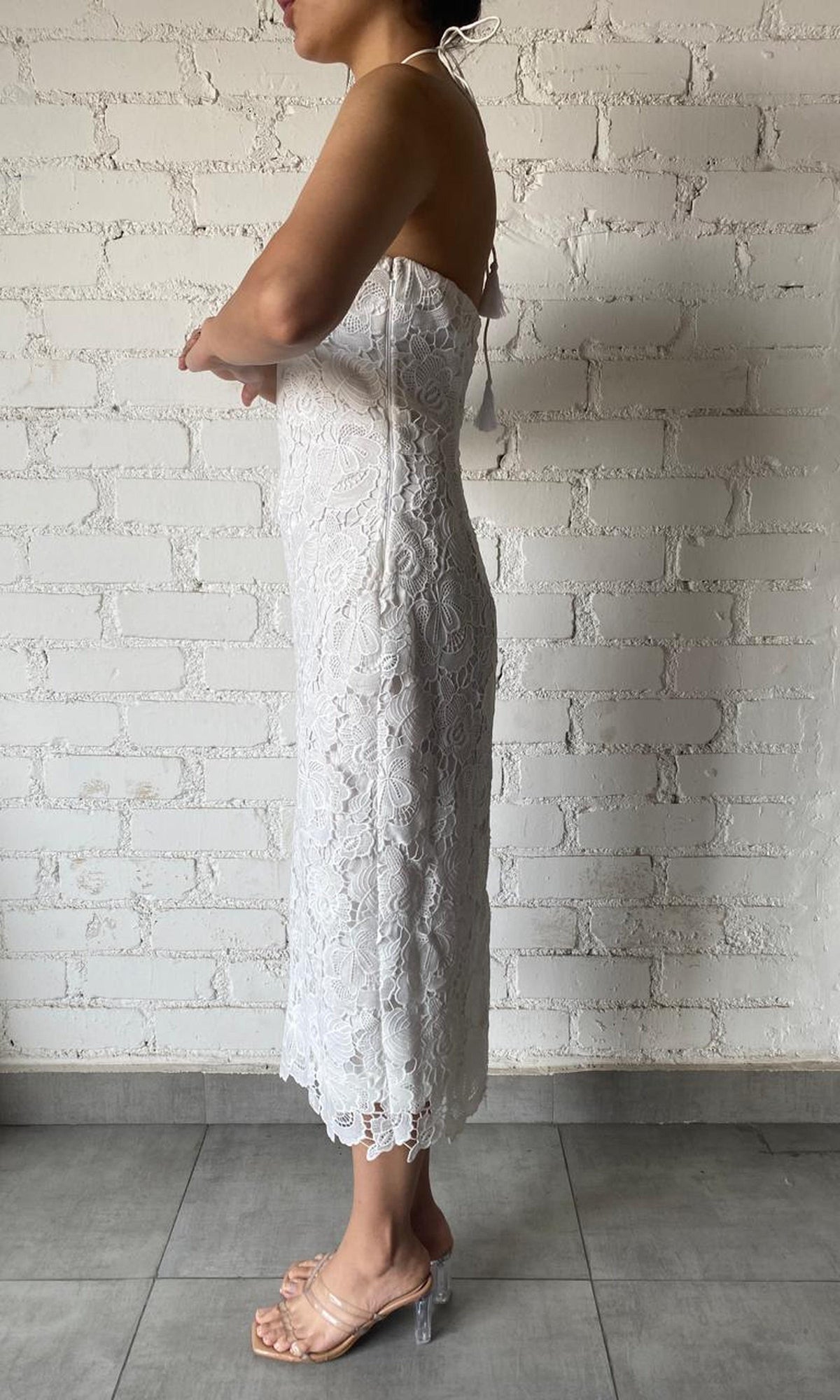 Rococo Sand | Inv Polyester Midi Dress | White