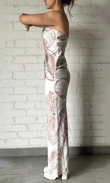 Rococo Sand | Inv Polyester Satin Long Dress | White/Beige