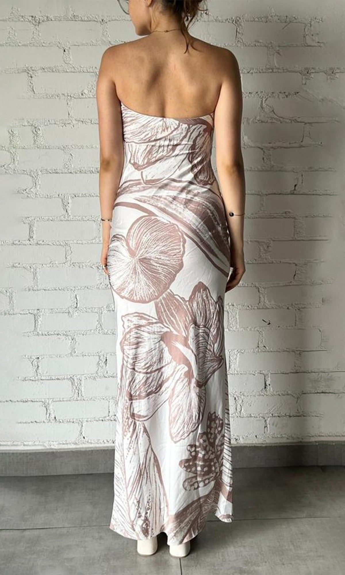 Rococo Sand | Inv Polyester Satin Long Dress | White/Beige