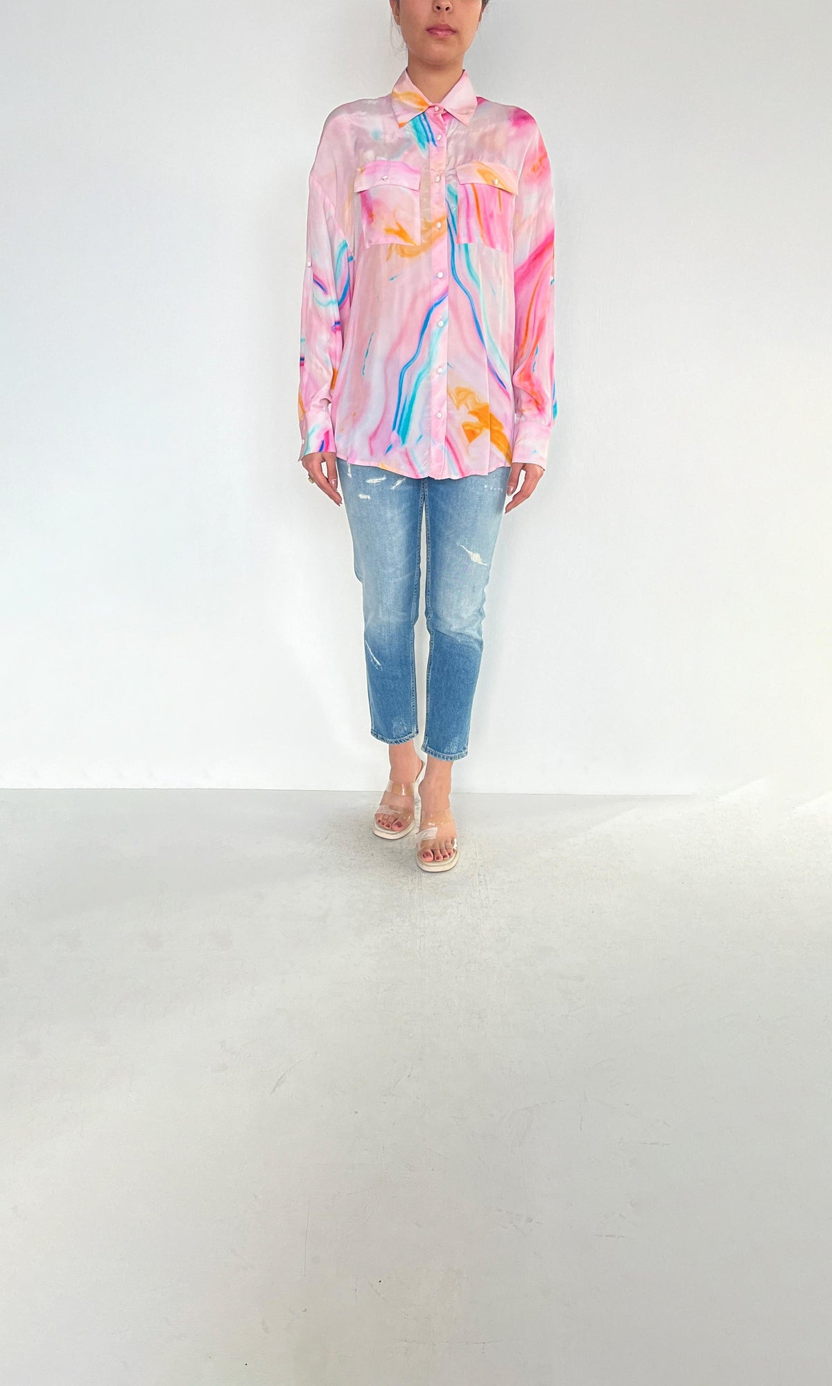 Rococo Sand | Inv Viscose Solid Crepe Megan Shirt | Pink