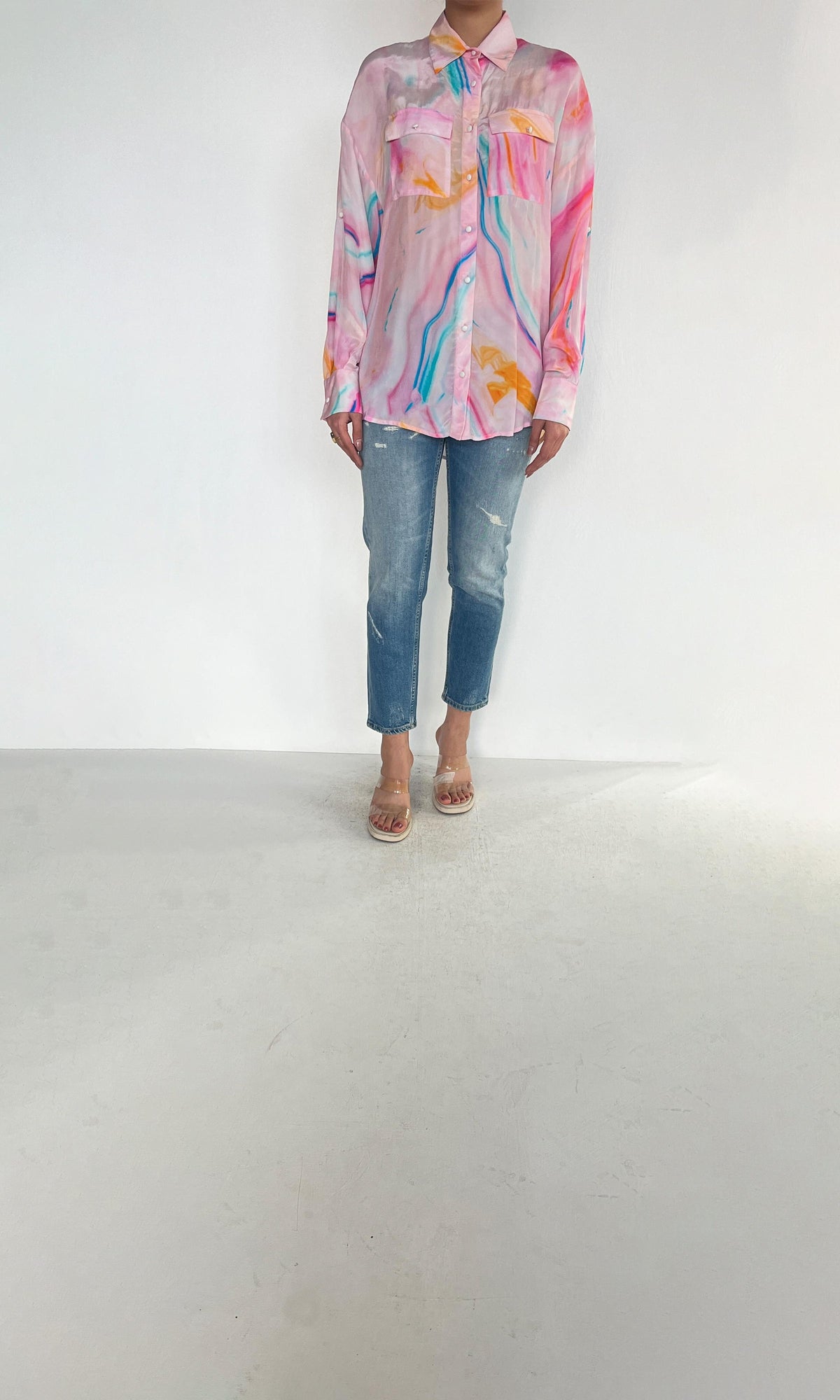 Rococo Sand | Inv Viscose Solid Crepe Megan Shirt | Pink