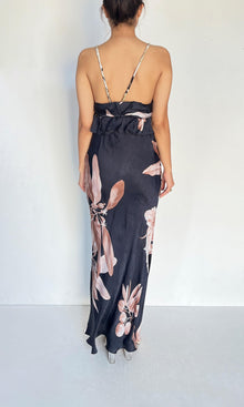 Rococo Sand | Inv Polyester Satin Long Dress | Black Beige