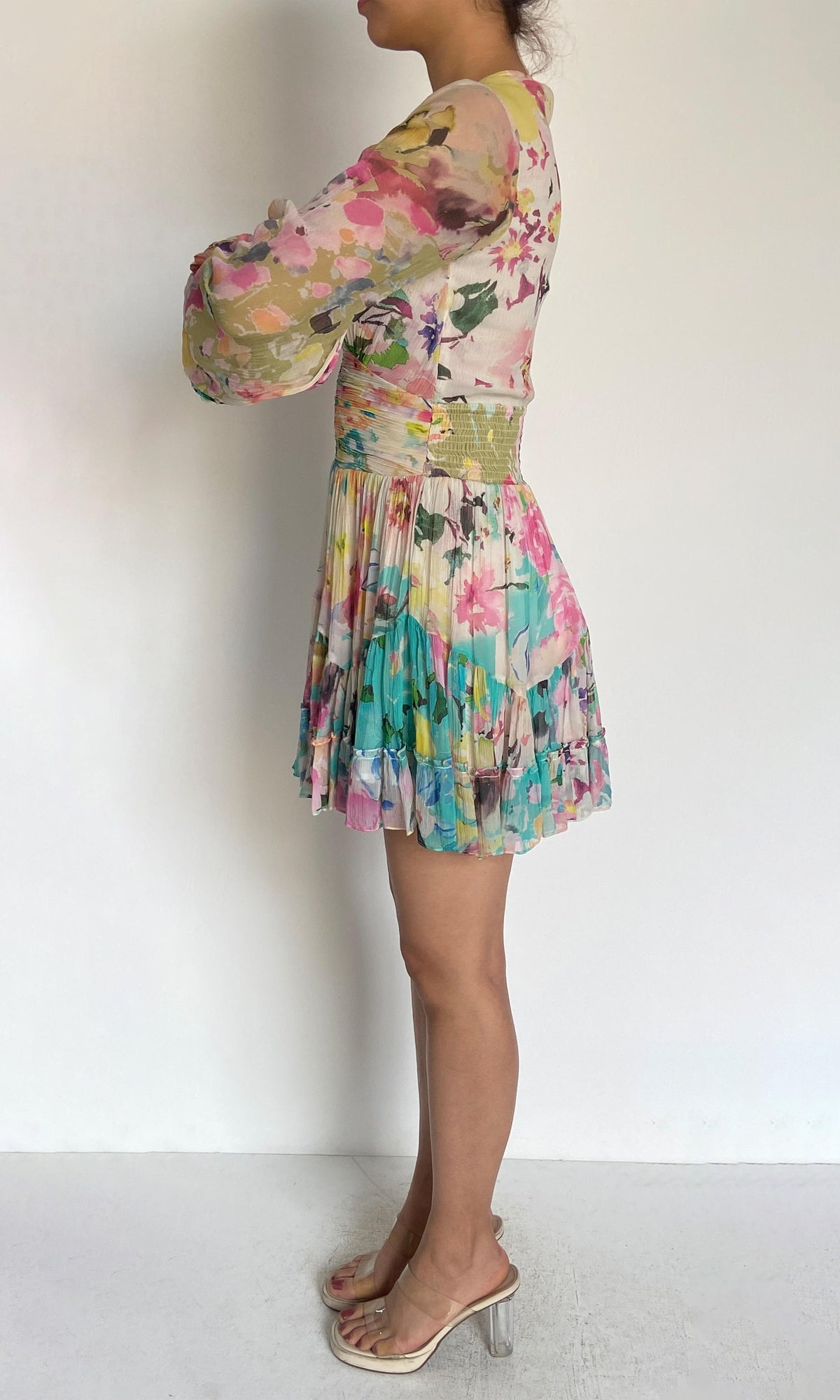 Rococo Sand | Inv Viscose Chiffon Short Dress | White Multi