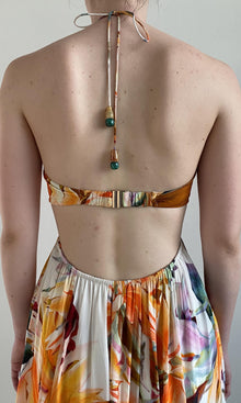 Rococo Sand | Jill Viscose Natural Crepe High Low Maxi Dress | White Multi