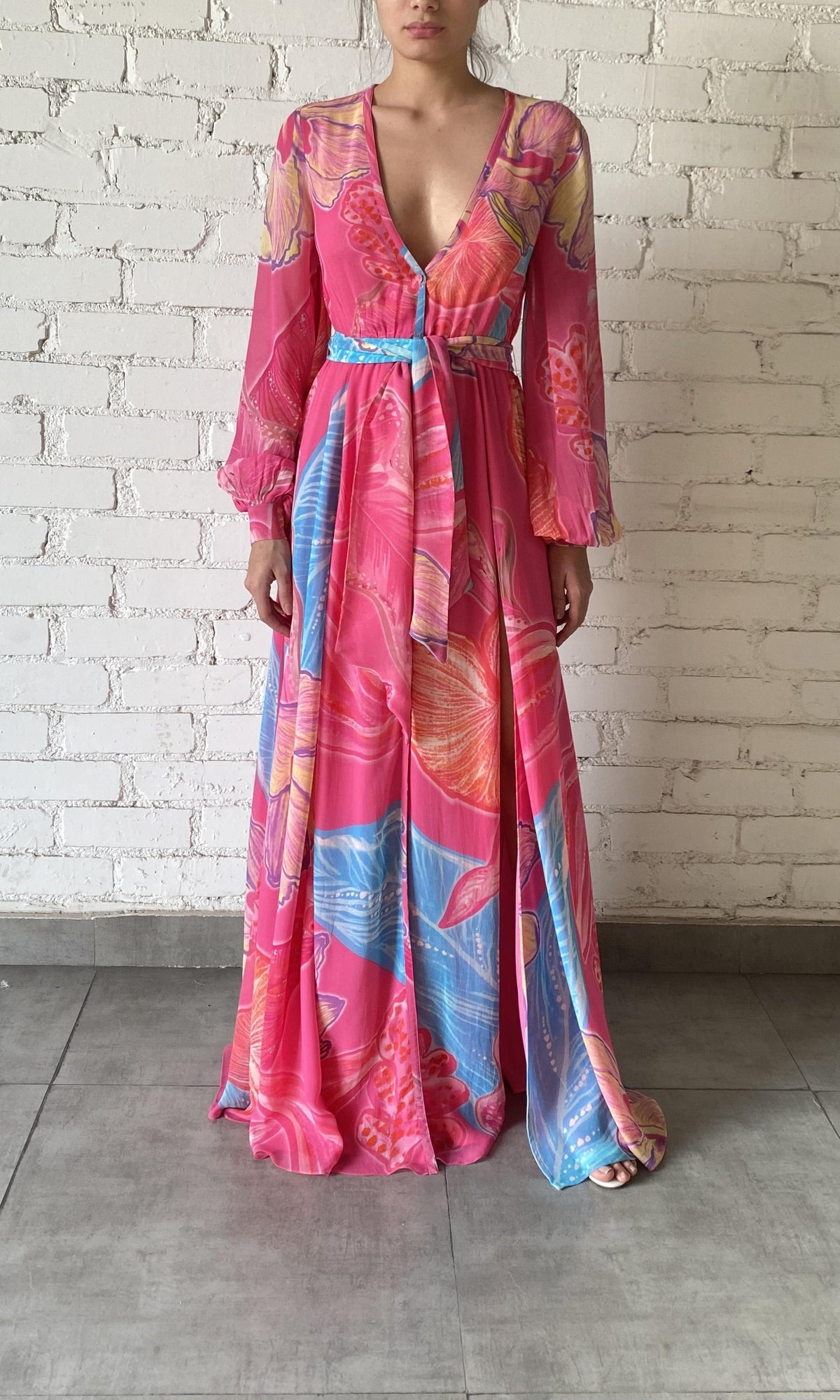 Rococo Sand | Juno Viscose Georgette Maxi Dress | Pink