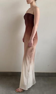 Womens | Kara Polyester Satin Lycra Long Dress | Brown/Beige