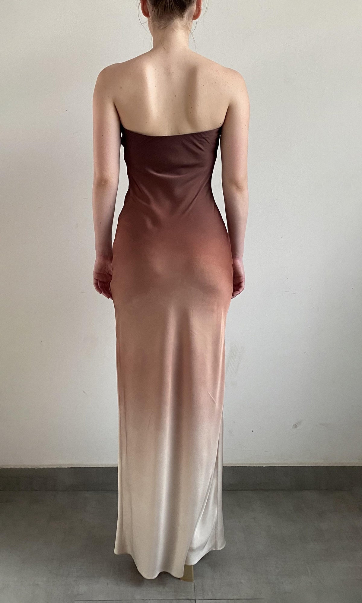Womens | Kara Polyester Satin Lycra Long Dress | Brown/Beige